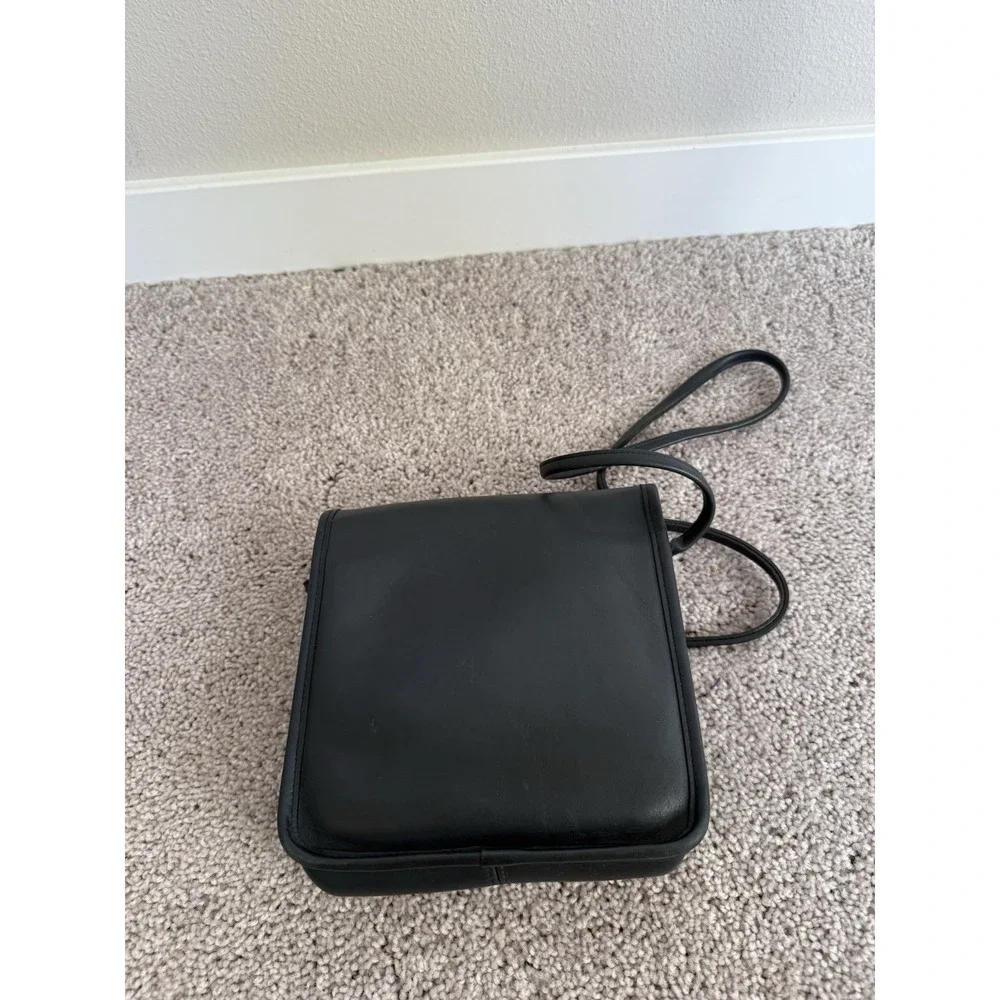 COACH Vintage Bonnie Cashin USA Compact Pouch Crossbody Bag Black Leather Square